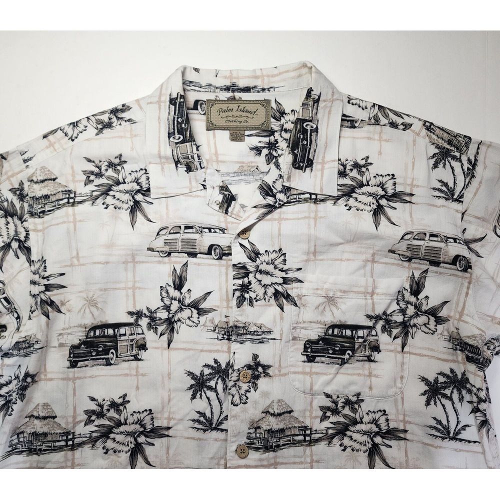 PALM ISLAND SHORT SLEEVE BUTTON DOWN HAWAIIAN CAMP‎ SHIRT SIZE L